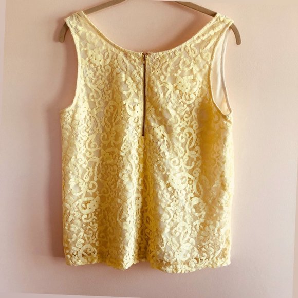 H&M Conscious Yellow Lace Tank Top M | Floral Sheer Overlay - Picture 3 of 11